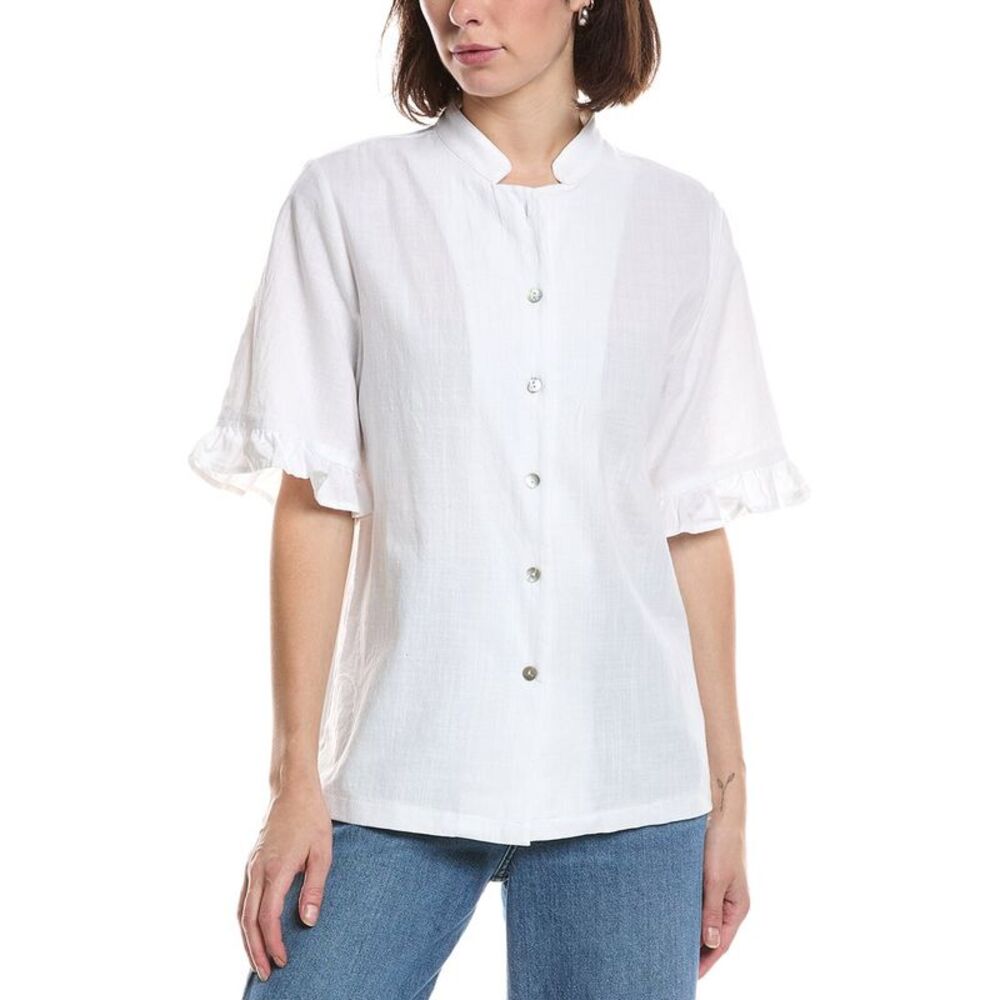 Hl Affair Womens  Ruffle Sleeve Shirt, White